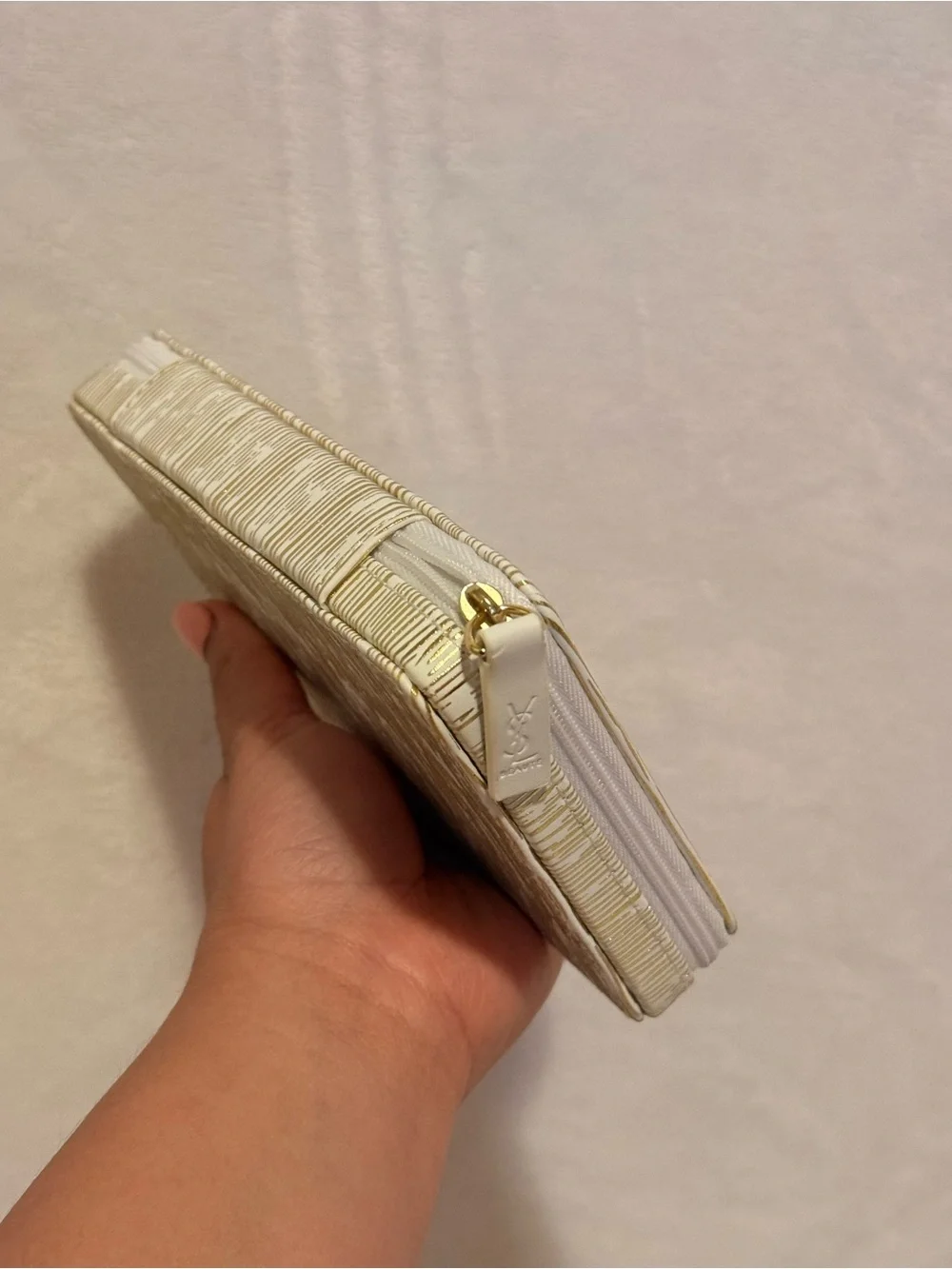 Yves Saint Laurent (YSL) Beauté White and Gold Cosmetic Pouch